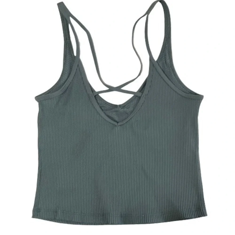 Vuori Rib Crop Tank Top Women's Size S Stone Ribbed Activewear - Picture 4 of 8